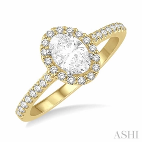 Excellent Ornament 3/8 ctw Diamond Ladies Engagement Ring with 1/4 Ct Oval Cut Center Stone in 14K Yellow and White Gold