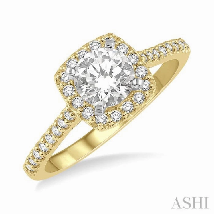 3/8 ctw Diamond Ladies Engagement Ring with 1/4 Ct Round Cut Center Stone in 14K Yellow and White Gold Artistic Trinket