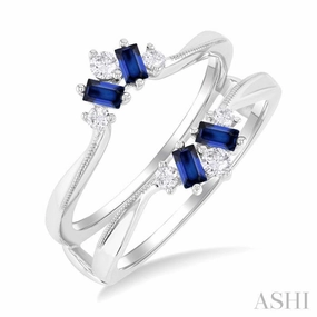 Simple Form 3x1.75 MM Baguette Cut Sapphire and 1/6 ctw Round Cut Diamond Precious Insert Ring in 14K White Gold