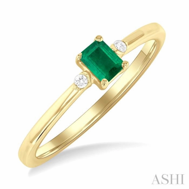 4x3 MM Octagon Shape Emerald and 1/50 Ctw Petite Round Cut Diamond Fashion Ring in 10K Yellow Gold Fashion Pick Excellent Symbol