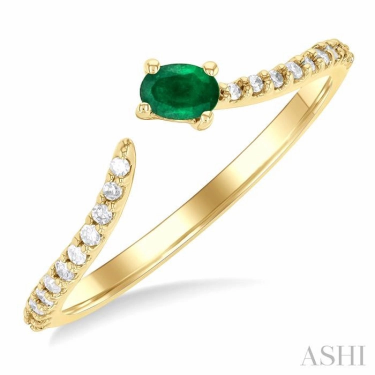 Affordable Insignia 4X3 MM Oval Cut Emerald and 1/10 Ctw Petite Round Cut Diamond Precious Fashion Ring in 10K Yellow Gold