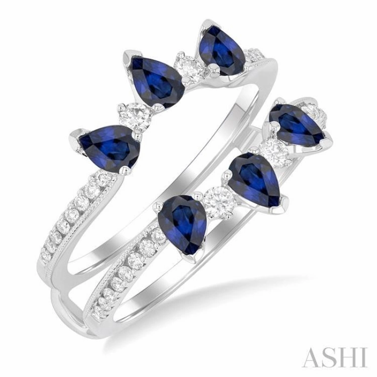 4x3 MM Pear Cut Sapphire and 1/3 ctw Round Cut Diamond Precious Insert Ring in 14K White Gold Timeless Craft