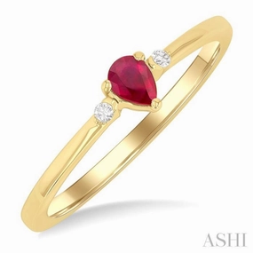 4x3 MM Pear Shape Ruby and 1/50 Ctw Petite Round Cut Diamond Fashion Ring in 10K Yellow Gold Low-Cost Product