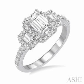 5/8 Ctw Diamond Ladies Engagement Ring with 1/4 Ct Emerald Cut Center Stone in 14K White Gold Graceful Motion Final Product