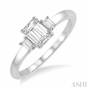 5/8 ctw Emerald and Baguette Diamond Engagement Ring with 1/2 ct Emerald cut Center Stone in 14K White Gold Artisan Expression