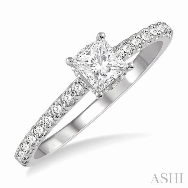 5/8 ctw Princess Center Stone Ladies Engagement Ring with 3/8 Ct Princess Cut Center Stone in 14K White Gold Creative Ornament