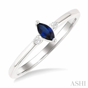 5x2.5 MM Marquise Shape Sapphire and 1/50 Ctw Petite Round Cut Diamond Fashion Ring in 10K White Gold Shiny Article