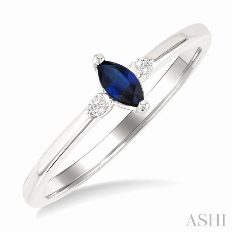 5x2.5 MM Marquise Shape Sapphire and 1/50 Ctw Petite Round Cut Diamond Fashion Ring in 10K White Gold Shiny Article