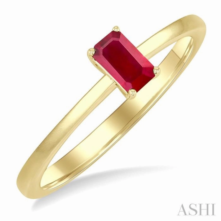 Modern Style Simple Decoration 5x3 MM Octagon Shape Ruby Precious Solitaire Ring in 14K Yellow Gold