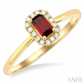 Customizable Appearance Evolutionary Trend 5x3 MM Octagonal Shape Garnet and 1/20 Ctw Single Cut Diamond Halo Semi-Precious Ring in 14K Yellow Gold