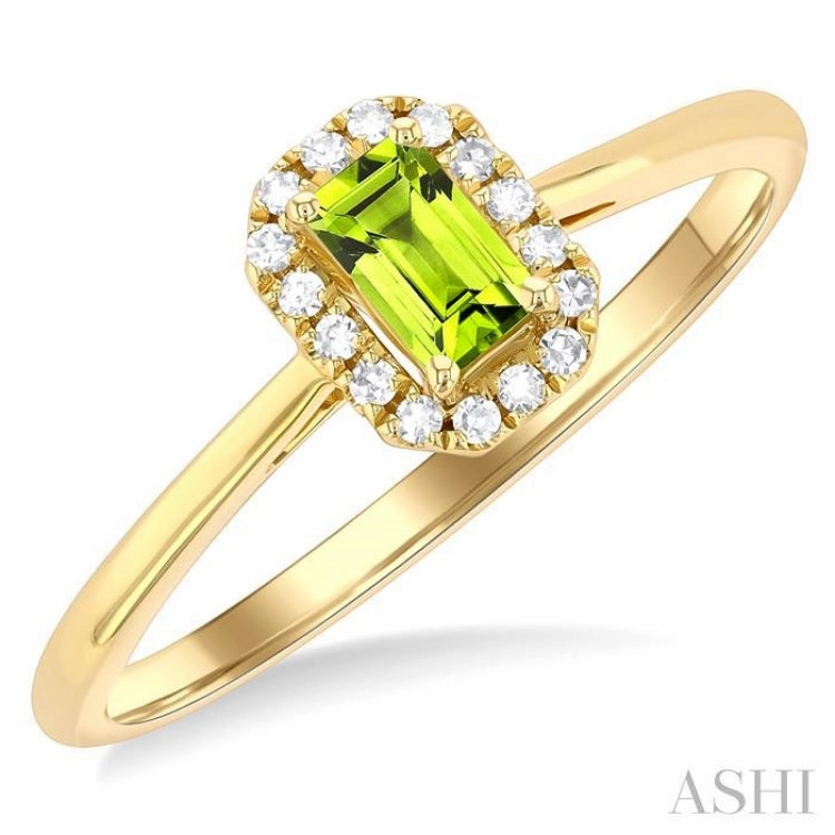 5x3 MM Octagonal Shape Peridot and 1/20 Ctw Single Cut Diamond Halo Semi-Precious Ring in 10K Yellow Gold Simple Style