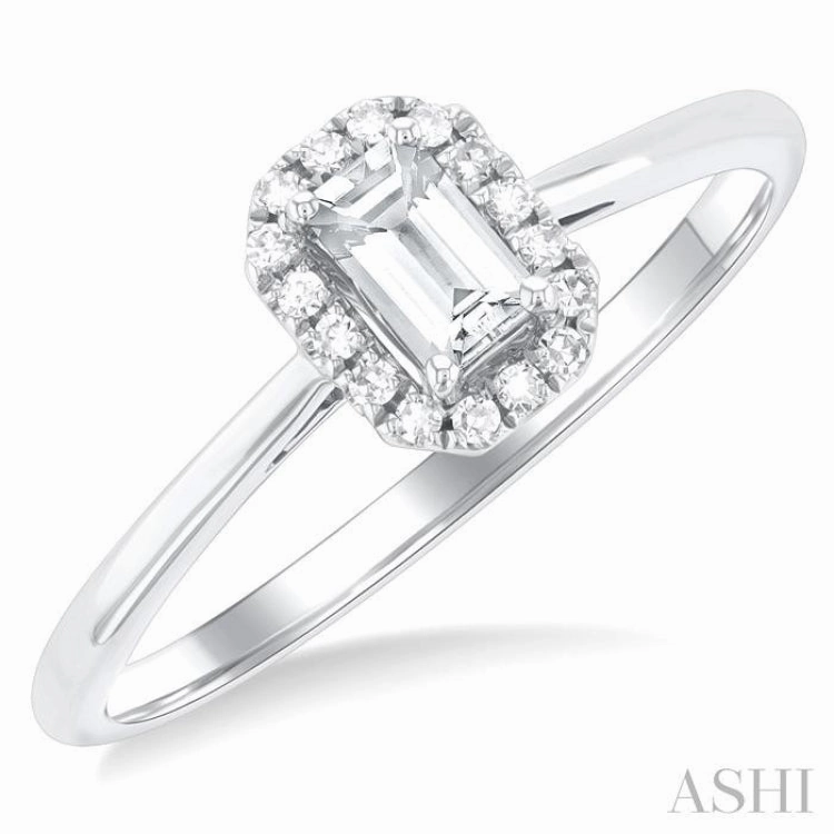 5x3 MM Octagonal Shape White Topaz and 1/20 Ctw Single Cut Diamond Halo Semi-Precious Ring in 14K White Gold Classic Work Unique Token