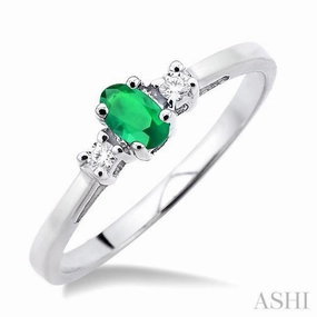 5x3 MM Oval Cut Emerald and 1/20 Ctw Round Cut Diamond Ring in 10K White Gold Budget Object