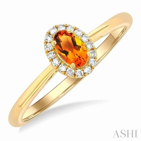 5x3 MM Oval Shape Citrine and 1/20 Ctw Single Cut Diamond Halo Semi-Precious Ring in 14K Yellow Gold Sparkle Look