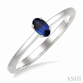 5x3 MM Oval Shape Sapphire Precious Solitaire Ring in 14K White Gold Sparkling Style
