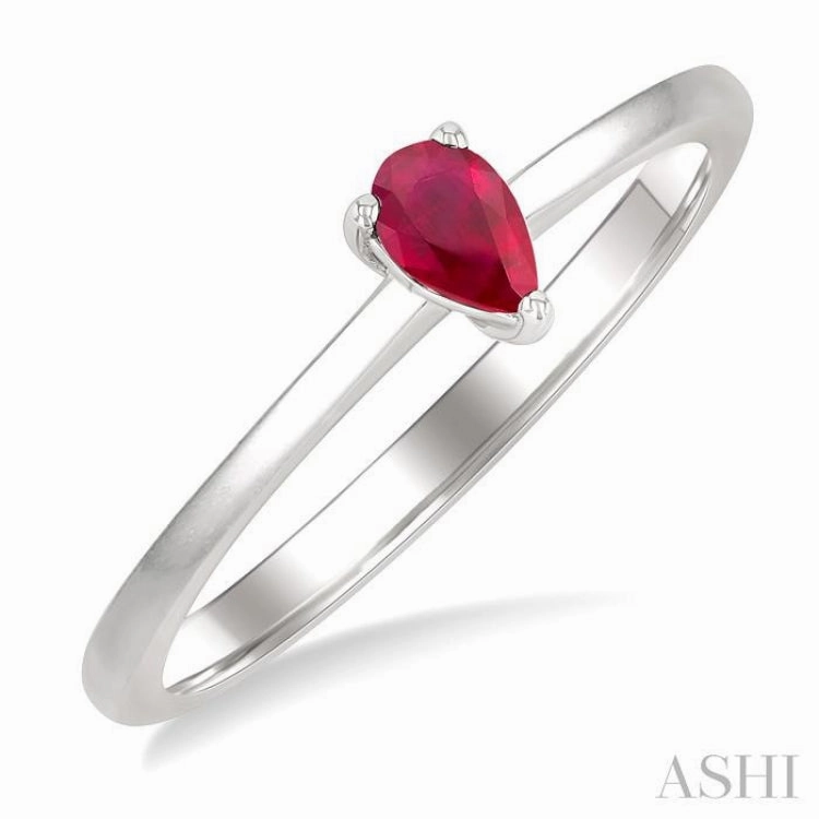 5x3 MM Pear Shape Ruby Precious Solitaire Ring in 14K White Gold Meaningful Style