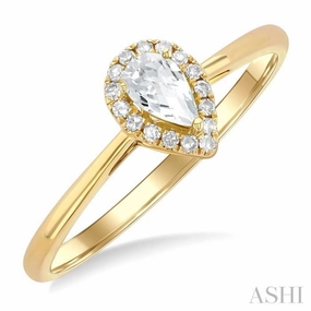 Refined Vibe 5x3 MM Pear Shape White Topaz and 1/20 Ctw Single Cut Diamond Halo Semi-Precious Ring in 10K Yellow Gold