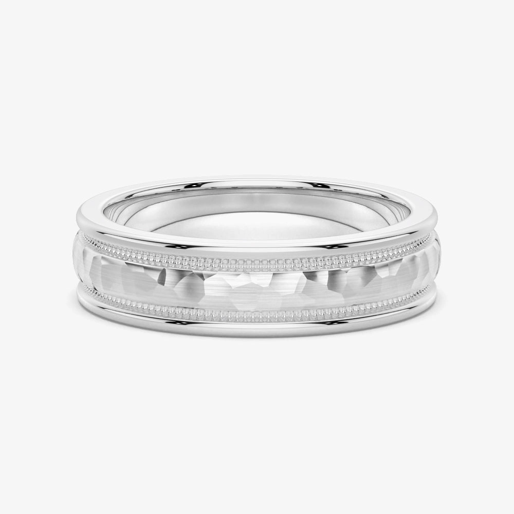 Daily Fit Gift For Him 6mm Hammered Milgrain Comfort Fit Men's Wedding Band