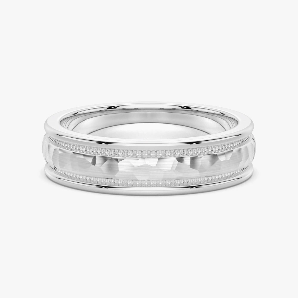 Boho Style 6mm Hammered Milgrain Comfort Fit Men's Wedding Band