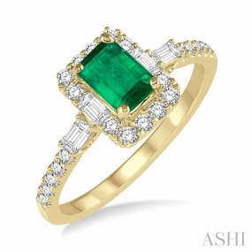 Creative Product Exquisite Jewelry 6x4 MM Octagon Cut Emerald and 1/2 Ctw Round Cut Diamond Precious Ring in 14K Yellow Gold