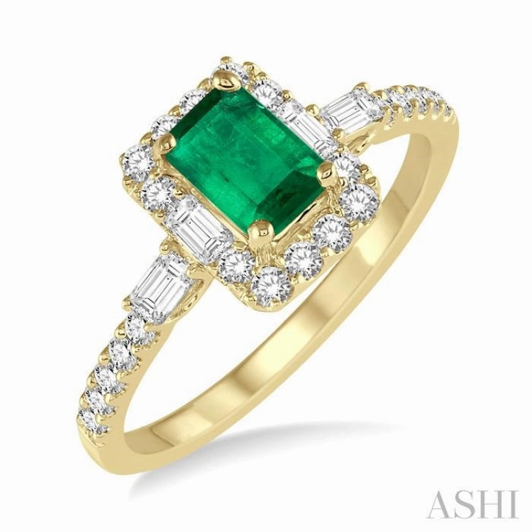 Creative Product Exquisite Jewelry 6x4 MM Octagon Cut Emerald and 1/2 Ctw Round Cut Diamond Precious Ring in 14K Yellow Gold
