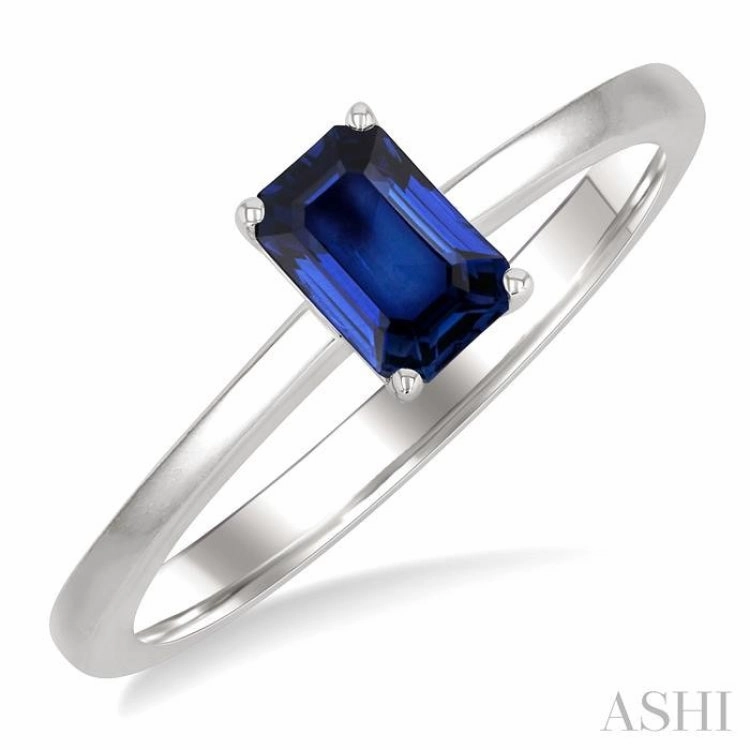 Resilient Design 6x4 MM Octagon Shape Sapphire Precious Solitaire Ring in 14K White Gold