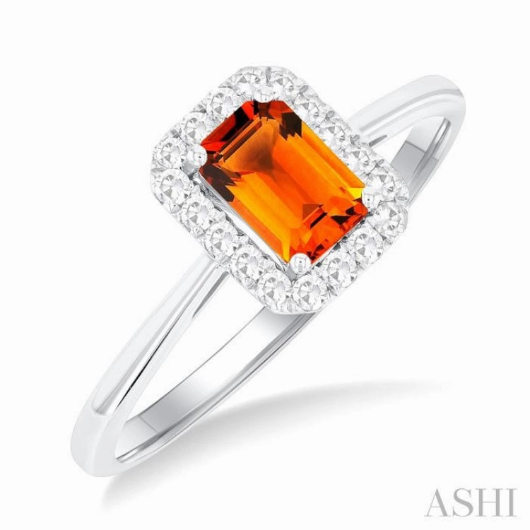 Fashion Look Graceful Structure 6x4 MM Octagonal Shape Citrine and 1/6 Ctw Round Cut Diamond Halo Semi-Precious Ring in 14K White Gold