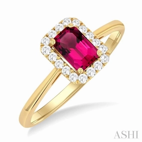 6x4 MM Octagonal Shape Pink Tourmaline and 1/6 Ctw Round Cut Diamond Halo Semi-Precious Ring in 10K Yellow Gold Elegant Balance