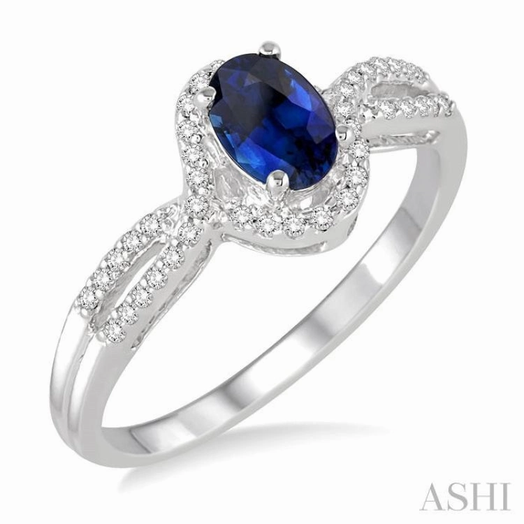 6x4 MM Oval Cut Sapphire and 1/6 ctw Round Cut Diamond Ring in 10K White Gold Stylish Product elegant design