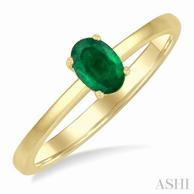 Hypoallergenic Article Lightweight Touch 6x4 MM Oval Shape Emerald Precious Solitaire Ring in 14K Yellow Gold