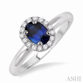 6x4 MM Oval Shape Sapphire and 1/6 Ctw Round Cut Diamond Precious Ring in 14K White Gold Event Present Pure Form
