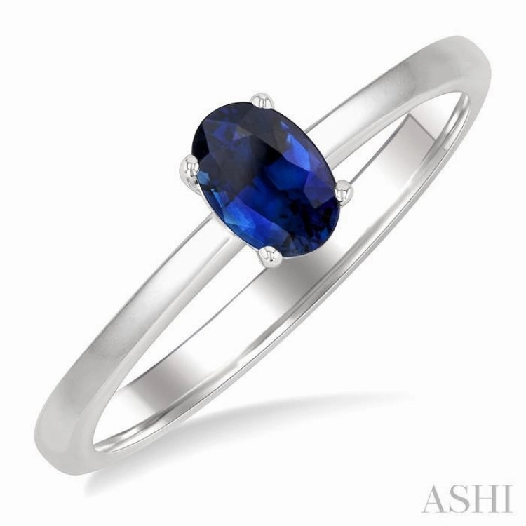 Romantic Look 6x4 MM Oval Shape Sapphire Precious Solitaire Ring in 14K White Gold