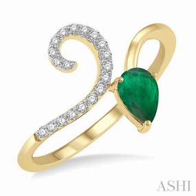 6x4 MM Pear Shape Emerald and 1/10 ctw Round Cut Diamond Precious Ring in 10K Yellow Gold Stylish Expression