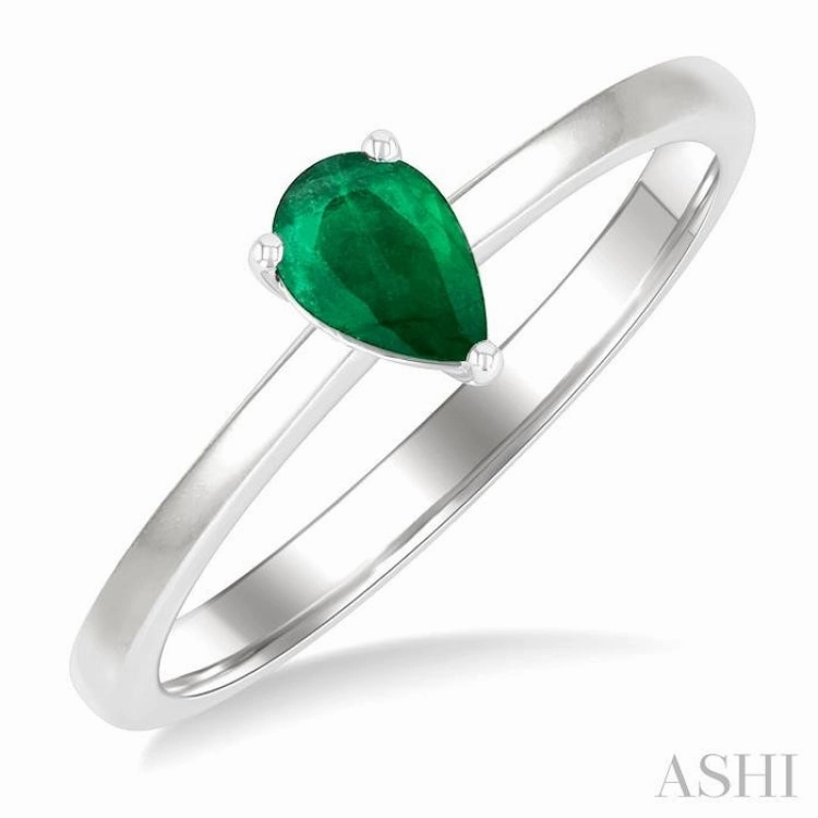 6x4 MM Pear Shape Emerald Precious Solitaire Ring in 14K White Gold Creative Art Bold Product