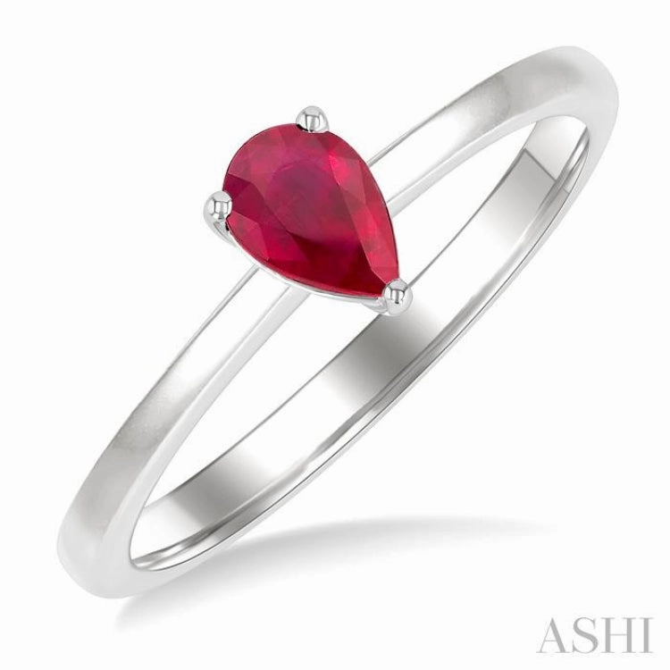 Modern Appearance 6x4 MM Pear Shape Ruby Precious Solitaire Ring in 14K White Gold