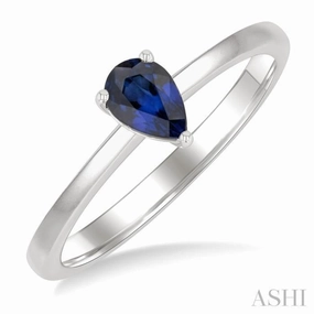 6x4 MM Pear Shape Sapphire Precious Solitaire Ring in 14K White Gold Luxury Accent Chic Design