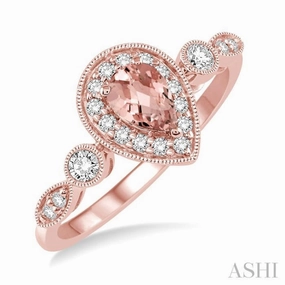6X4MM Pear shape Morganite Center and 1/4 ctw Round Cut Diamond Ring in 14K Rose Gold Elegant Fashion Elegant Creation
