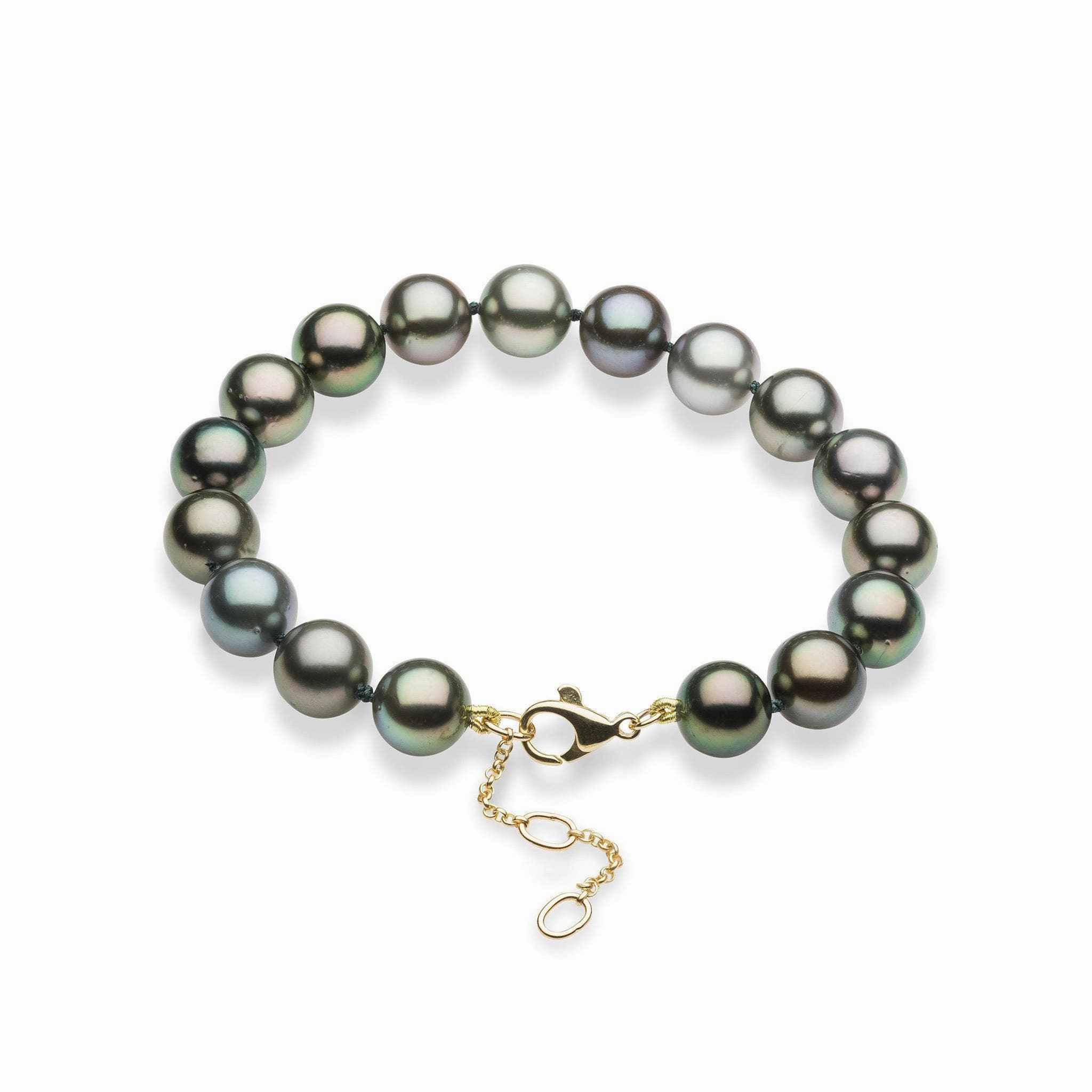 Custom Shine 7.5-9" Adjustable Tahitian Black Pearl Bracelet in Gold - 9-10mm