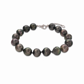 7.5-9" Adjustable Tahitian Black Pearl Bracelet in White Gold - 10-12mm Refined Gifts Cozy Mood