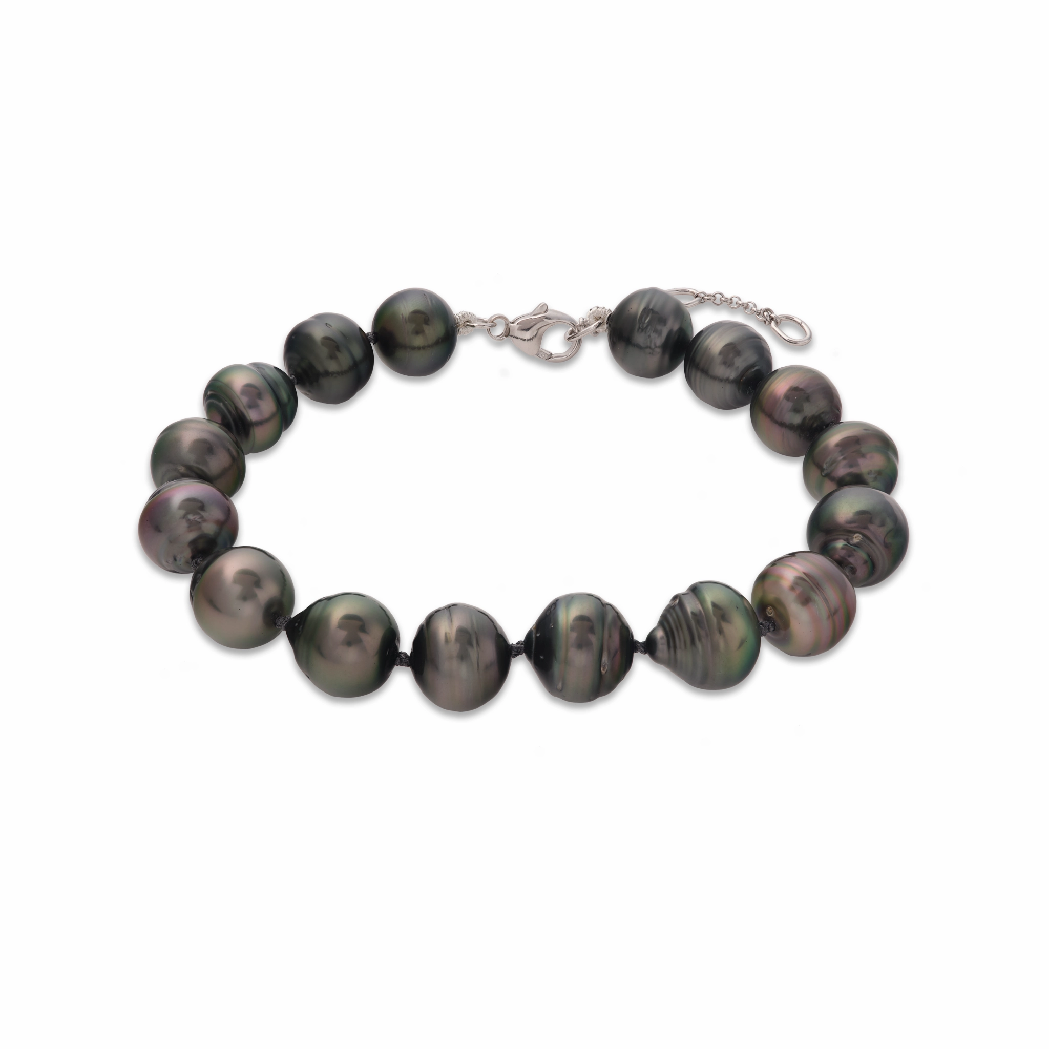 7.5-9" Adjustable Tahitian Black Pearl Bracelet in White Gold - 10-12mm Polished Touch Chic Spark