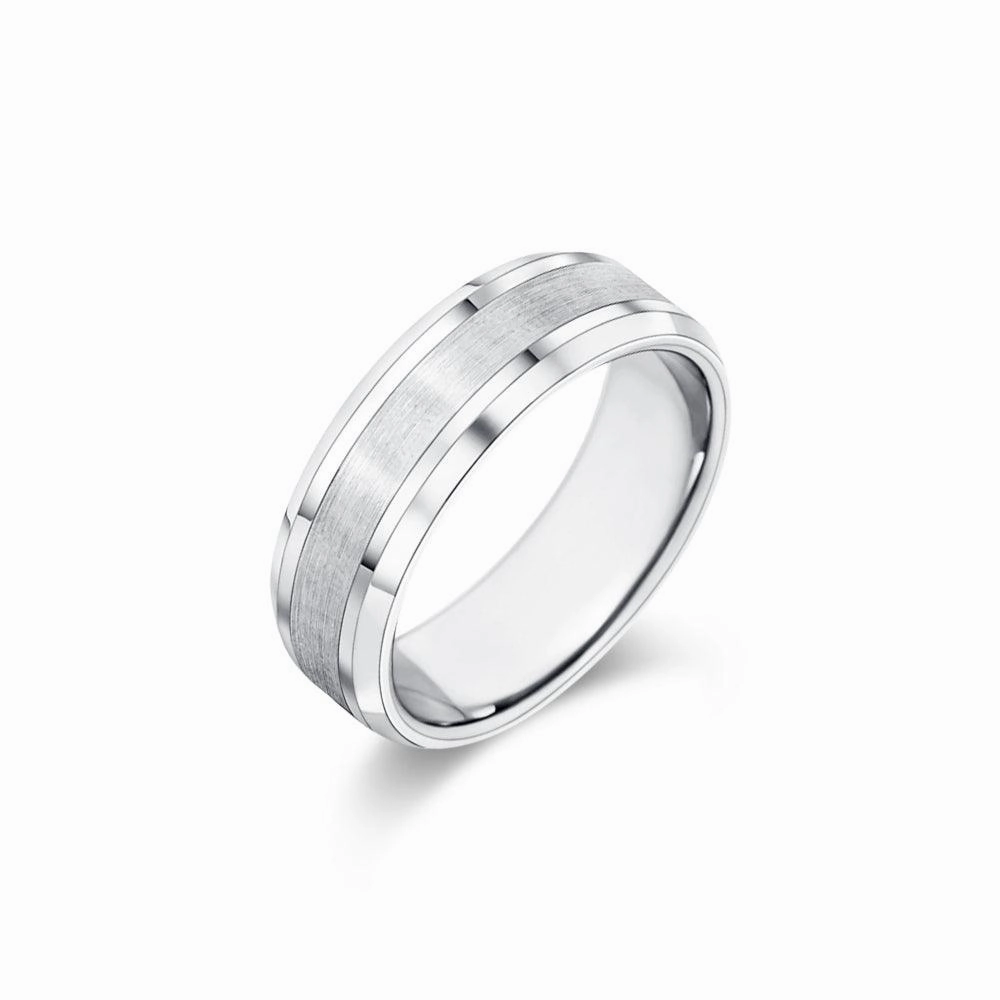 7mm Brushed Finish Men's Wedding Band With Beveled Edges Stylish Moment