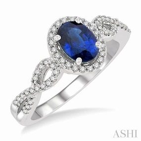 7x5 MM Oval Cut Sapphire and 1/5 Ctw Twisted Split Shank Round Cut Diamond Precious Ring in 14K White Gold Sparkling Expression Lightweight Feel