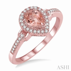 Romantic Article 7x5 MM Pear Shape Morganite and 1/6 Ctw Round Cut Diamond Ring in 14K Rose Gold