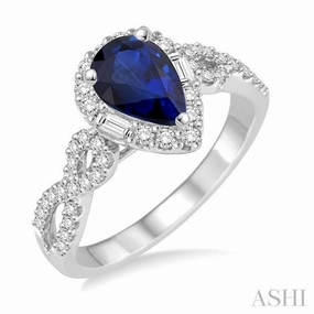 7x5 MM Pear Shape Sapphire and 1/2 Ctw Diamond Precious Ring in 14K White Gold Minimalist Style Fashionable Work