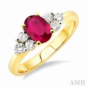 Exquisite Jewelry 7x5mm Oval Cut Ruby and 1/3 Ctw Round Cut Diamond Ring in 14K Yellow Gold