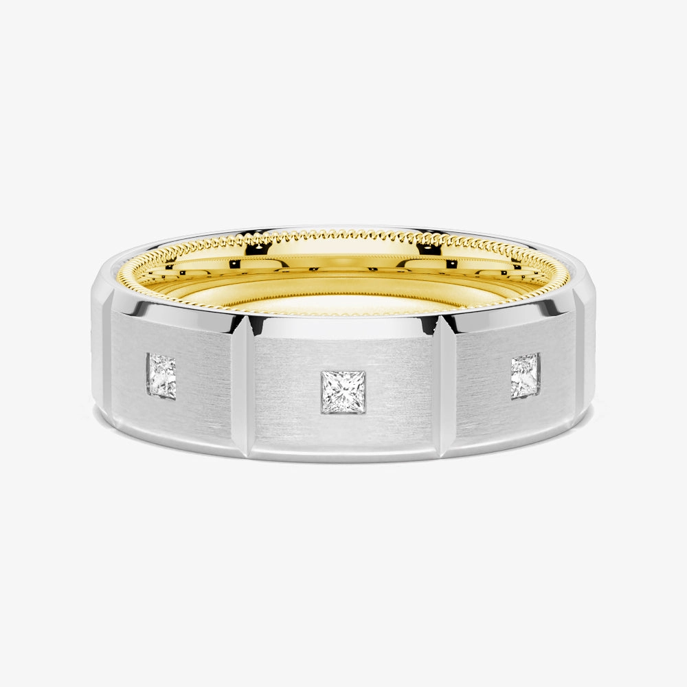 8mm Two Tone Matte Finish Princess Cut Moissanite Men's Band Layering Choice Timeless Flow