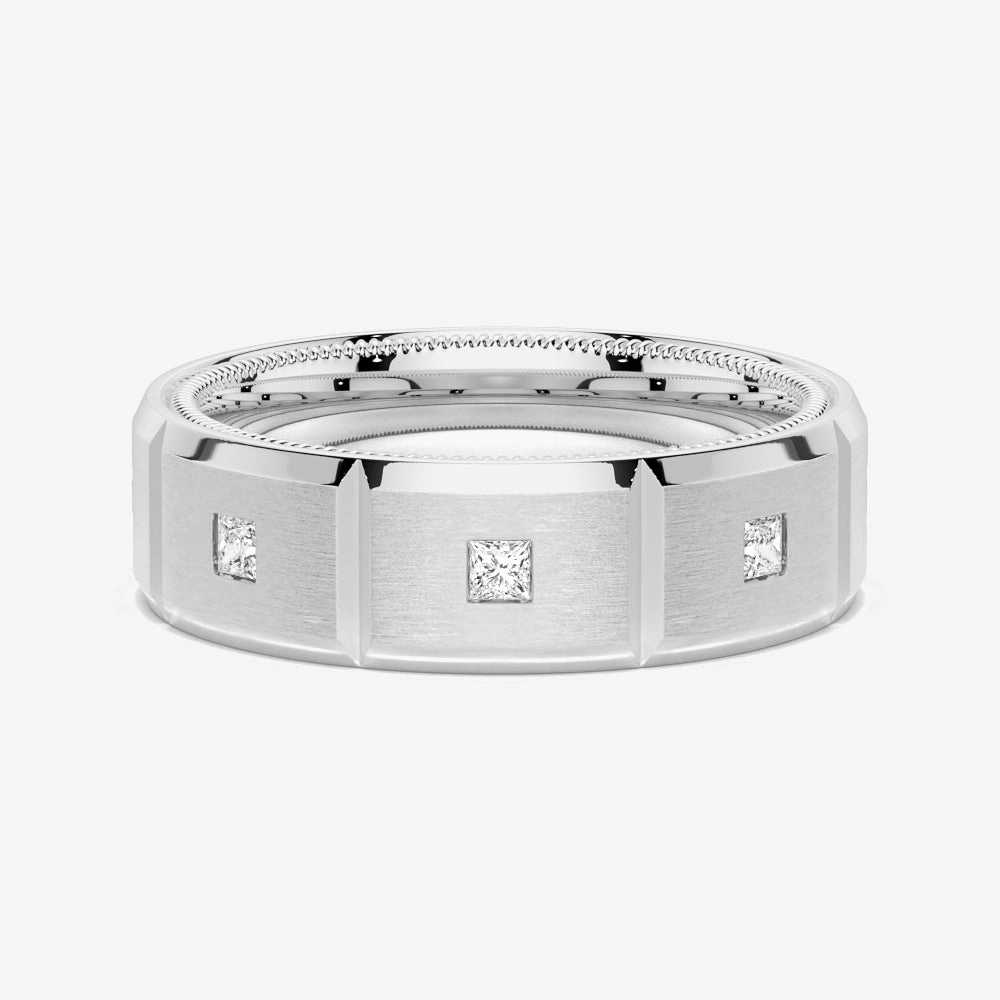 8mm Two Tone Matte Finish Princess Cut Moissanite Men's Band Opulent Look