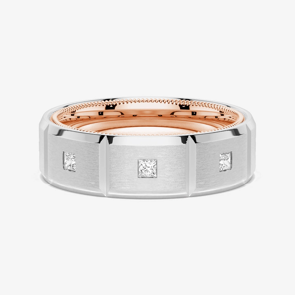 8mm Two Tone Matte Finish Princess Cut Moissanite Men's Band Contemporary Touch