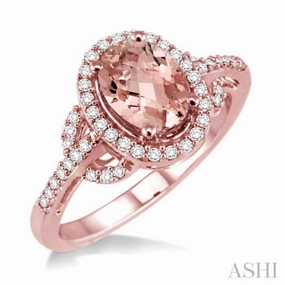 8x6MM Oval Cut Morganite and 1/3 ctw Round Cut Diamond Ring in 14K Rose Gold Lightweight Craft