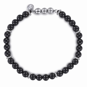 Soft Accent 925 Sterling Silver and 6mm Black Onyx Beaded Bracelet